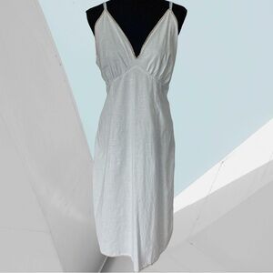 Vintage Pale Blue Cotton Midi Slip Dress with Trim- Size M Cottage